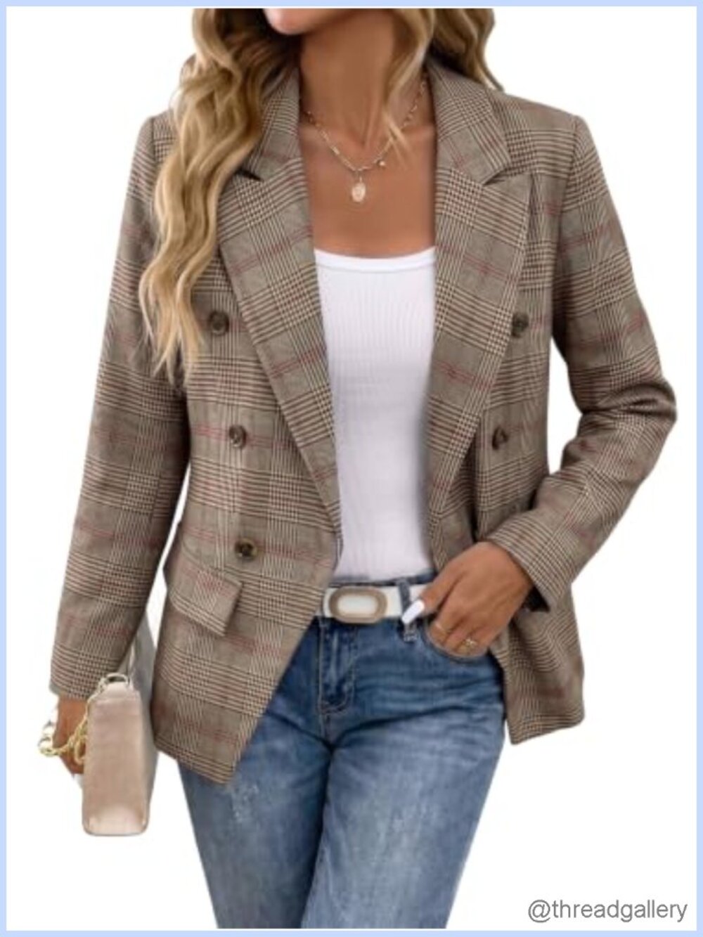 Tweed Plaid Blazer Women's Business Casual Regular Fit Work